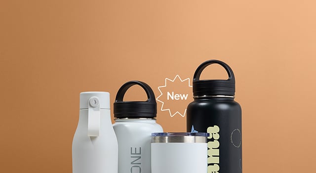 The MOO Drinkware range including MOO Water Bottles, Large and XL Insulated Water Bottles and Insulated Tumbler